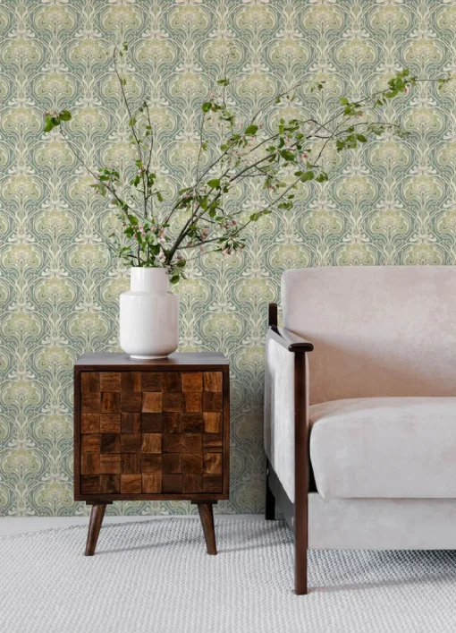 A-Street Prints Revival Mucha Ogee Wallpaper - Teal
