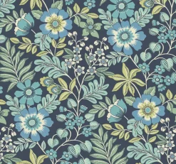 A-Street Prints Revival Voysey Floral Wallpaper - Navy