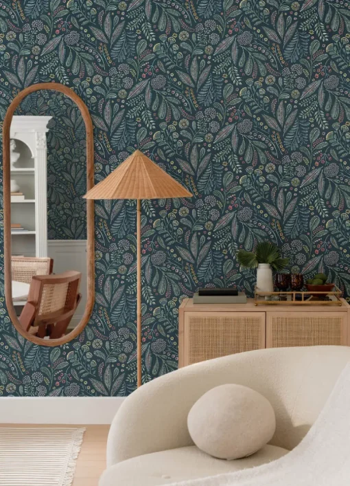 A-Street Prints Whimsy Briar Floral Wallpaper - Teal