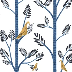 Aviary Branch Peel & Stick Wallpaper - Blue & Yellow