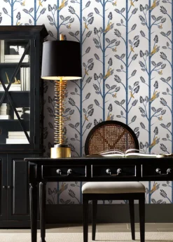 Aviary Branch Peel & Stick Wallpaper - Blue & Yellow