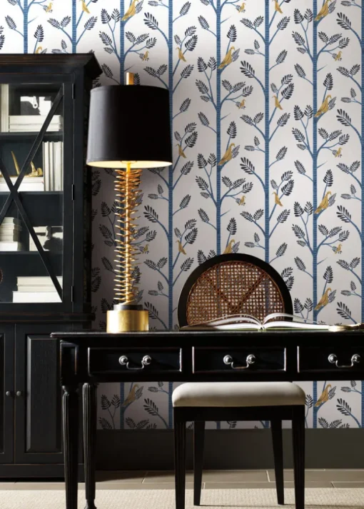 Aviary Branch Peel & Stick Wallpaper - Blue & Yellow
