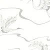 Black & White Resource Library Soaring Cranes Wallpaper - White & Silver