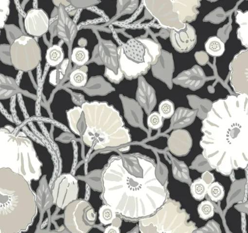 Black & White Resource Library Vincent Poppies Wallpaper - Black & Cream