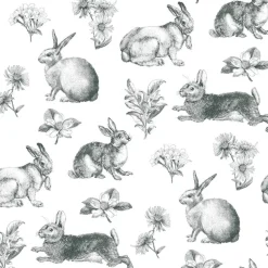 Black & White Resource Library Bunny Toile Wallpaper - Black & White