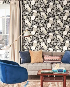 Black & White Resource Library Vincent Poppies Wallpaper - Black & Cream