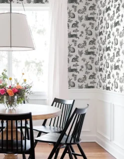 Black & White Resource Library Bunny Toile Wallpaper - Black & White