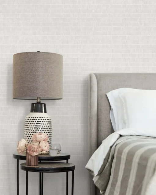 Black & White Resource Library Horizontal Hash Marks Wallpaper - White & Cream