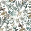 Blooms Second Edition Butterfly House Wallpaper - White & Blue