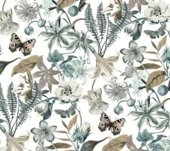 Blooms Second Edition Butterfly House Wallpaper - White & Blue