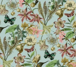 Blooms Second Edition Butterfly House Wallpaper - Sky Blue