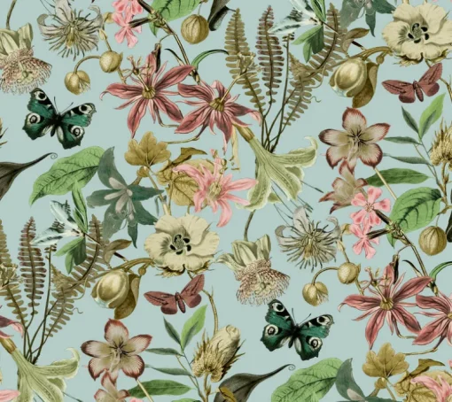 Blooms Second Edition Butterfly House Wallpaper - Sky Blue