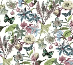 Blooms Second Edition Butterfly House Wallpaper - White & Fuchsia