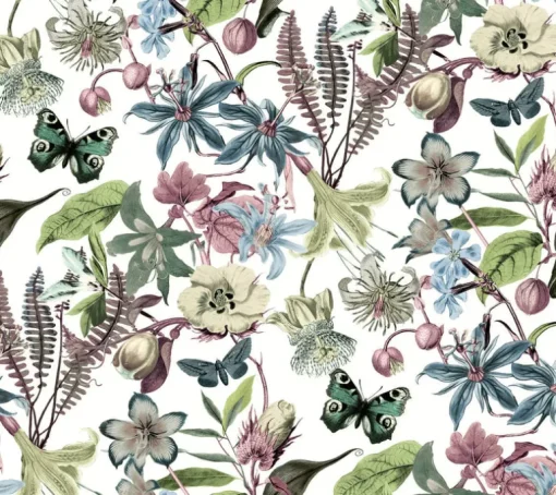 Blooms Second Edition Butterfly House Wallpaper - White & Fuchsia