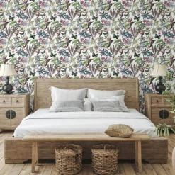 Blooms Second Edition Butterfly House Wallpaper - White & Fuchsia