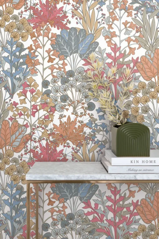 Blooms Second Edition Forest Floor Wallpaper - Coral