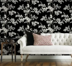 Blooms Second Edition Lunaria Silhouette Wallpaper - Black & White