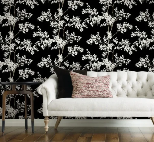 Blooms Second Edition Lunaria Silhouette Wallpaper - Black & White