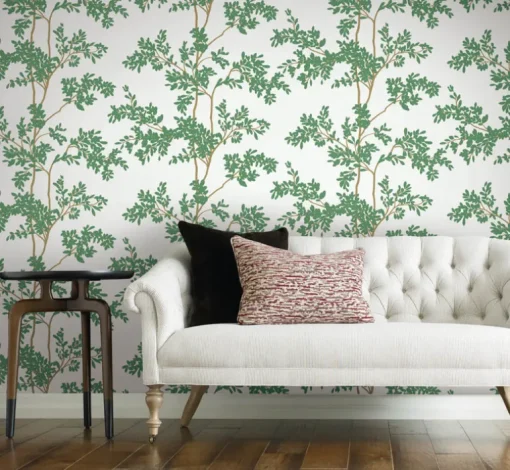 Blooms Second Edition Lunaria Silhouette Wallpaper - White & Green