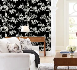 Blooms Second Edition Lunaria Silhouette Wallpaper - Black & White