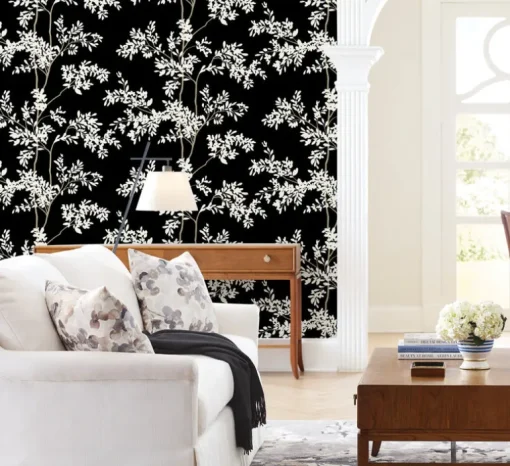 Blooms Second Edition Lunaria Silhouette Wallpaper - Black & White