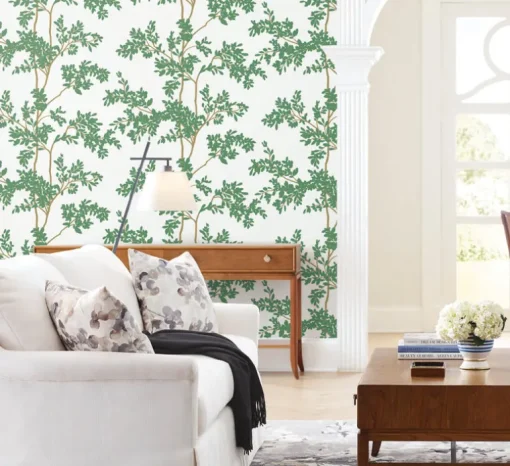 Blooms Second Edition Lunaria Silhouette Wallpaper - White & Green