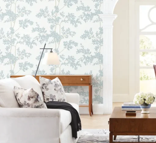 Blooms Second Edition Lunaria Silhouette Wallpaper - Cloud Blue