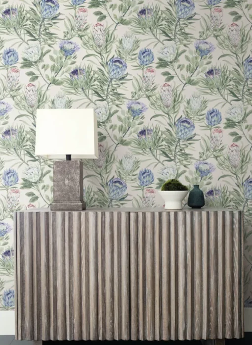 Blooms Second Edition Protea Wallpaper - Cream & Blue