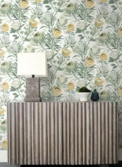 Blooms Second Edition Protea Wallpaper - White & Yellow