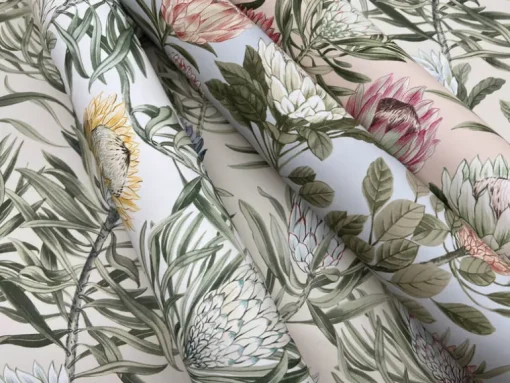 Blooms Second Edition Protea Wallpaper - Cream & Blue