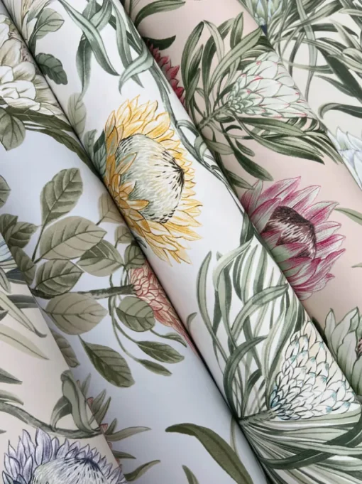 Blooms Second Edition Protea Wallpaper - Cream & Blue