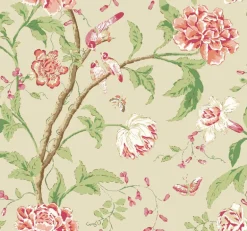 Blooms Second Edition Teahouse Floral Wallpaper - Cream & Coral