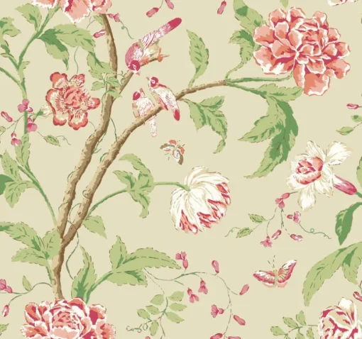 Blooms Second Edition Teahouse Floral Wallpaper - Cream & Coral