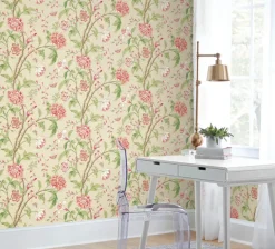 Blooms Second Edition Teahouse Floral Wallpaper - Cream & Coral