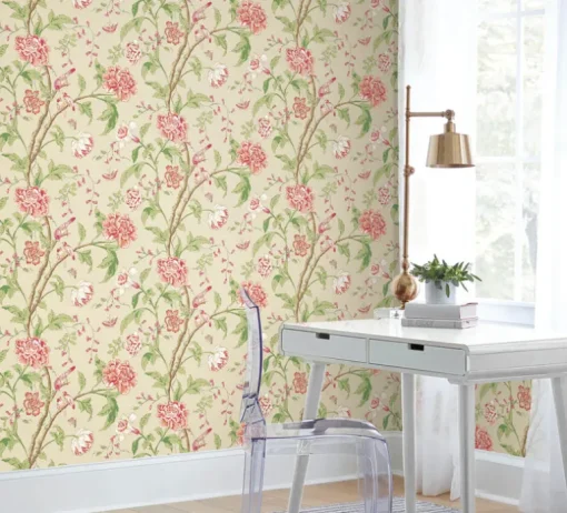 Blooms Second Edition Teahouse Floral Wallpaper - Cream & Coral
