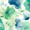 Blooms Second Edition Watercolor Bouquet Wallpaper - Blue & Green