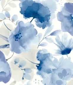 Blooms Second Edition Watercolor Bouquet Wallpaper - Cobalt