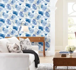 Blooms Second Edition Watercolor Bouquet Wallpaper - Cobalt