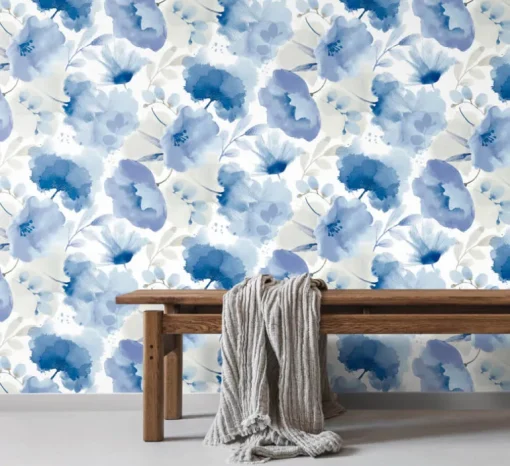 Blooms Second Edition Watercolor Bouquet Wallpaper - Cobalt