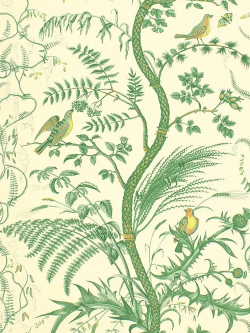 Brunschwig & Fils Bird and Thistle Wallpaper - Green