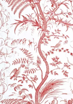 Brunschwig & Fils Bird and Thistle Wallpaper - Red