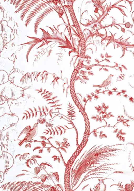Brunschwig & Fils Bird and Thistle Wallpaper - Red