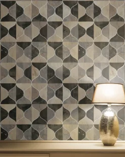 Candice Olson After 8 Burlwood Ogee Wallpaper - Black & Taupe & Gray