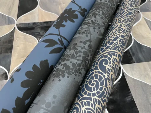 Candice Olson After 8 Burlwood Ogee Wallpaper - Black & Taupe & Gray