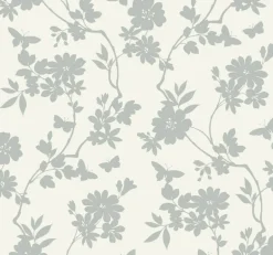 Candice Olson After 8 Flutter Vine Wallpaper - White & Silver