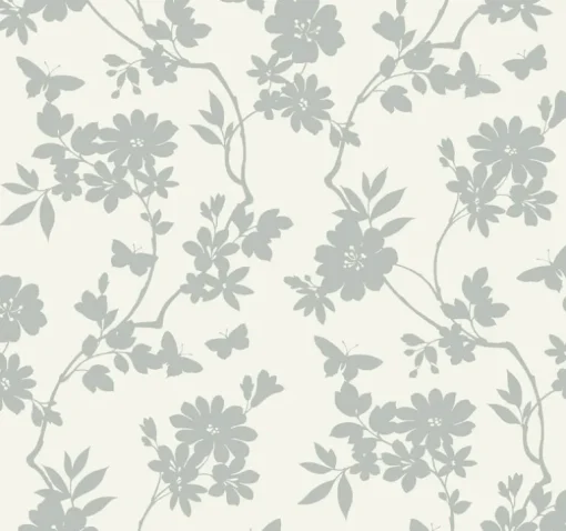 Candice Olson After 8 Flutter Vine Wallpaper - White & Silver