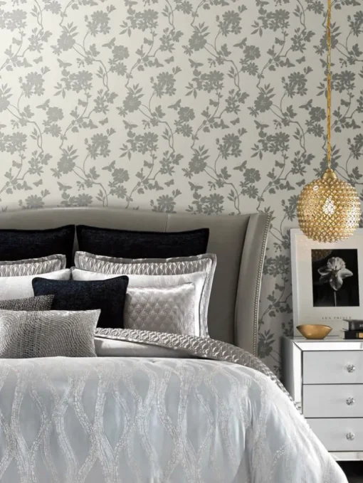Candice Olson After 8 Flutter Vine Wallpaper - White & Silver