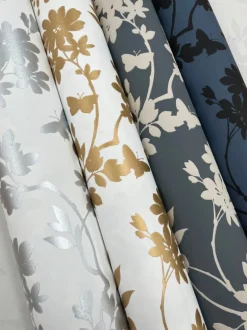 Candice Olson After 8 Flutter Vine Wallpaper - White & Silver
