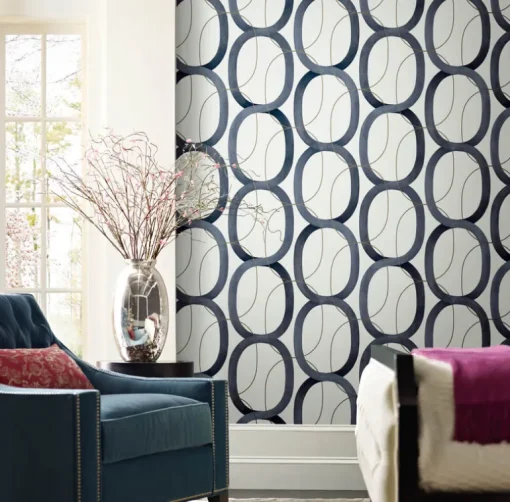 Candice Olson Modern Nature Interlock Wallpaper - Navy