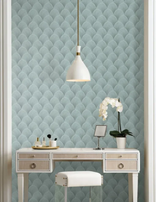 Candice Olson Natural Discovery Metallic Scallop Wallpaper - Blue Pearl